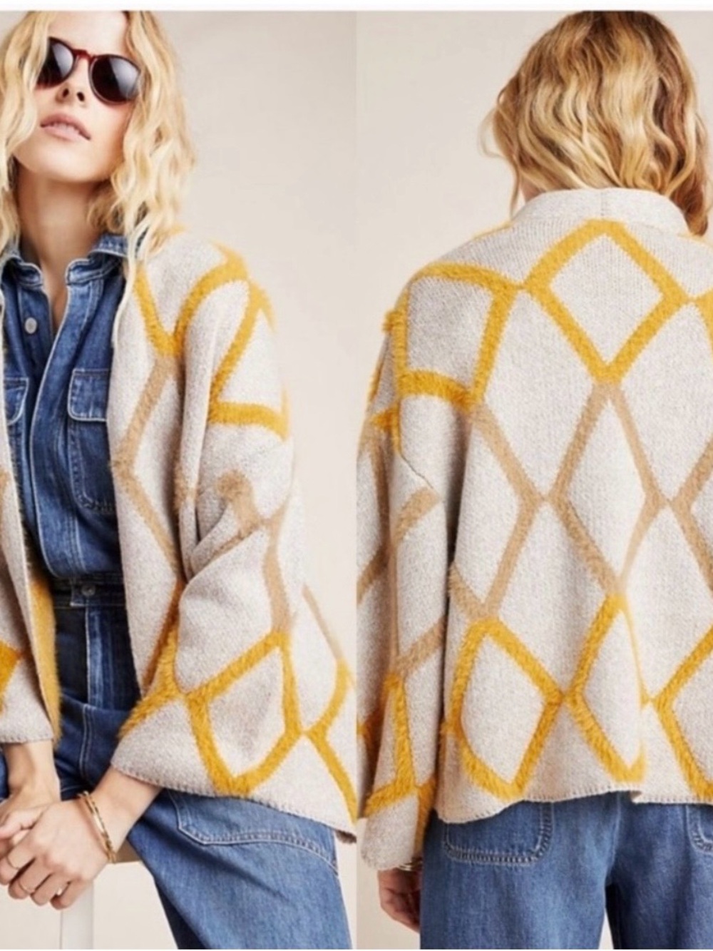 NEW! Anthro Akemi + Kin Sedona -OS- Textured Diamond Geo Open Kimono Cardigan
